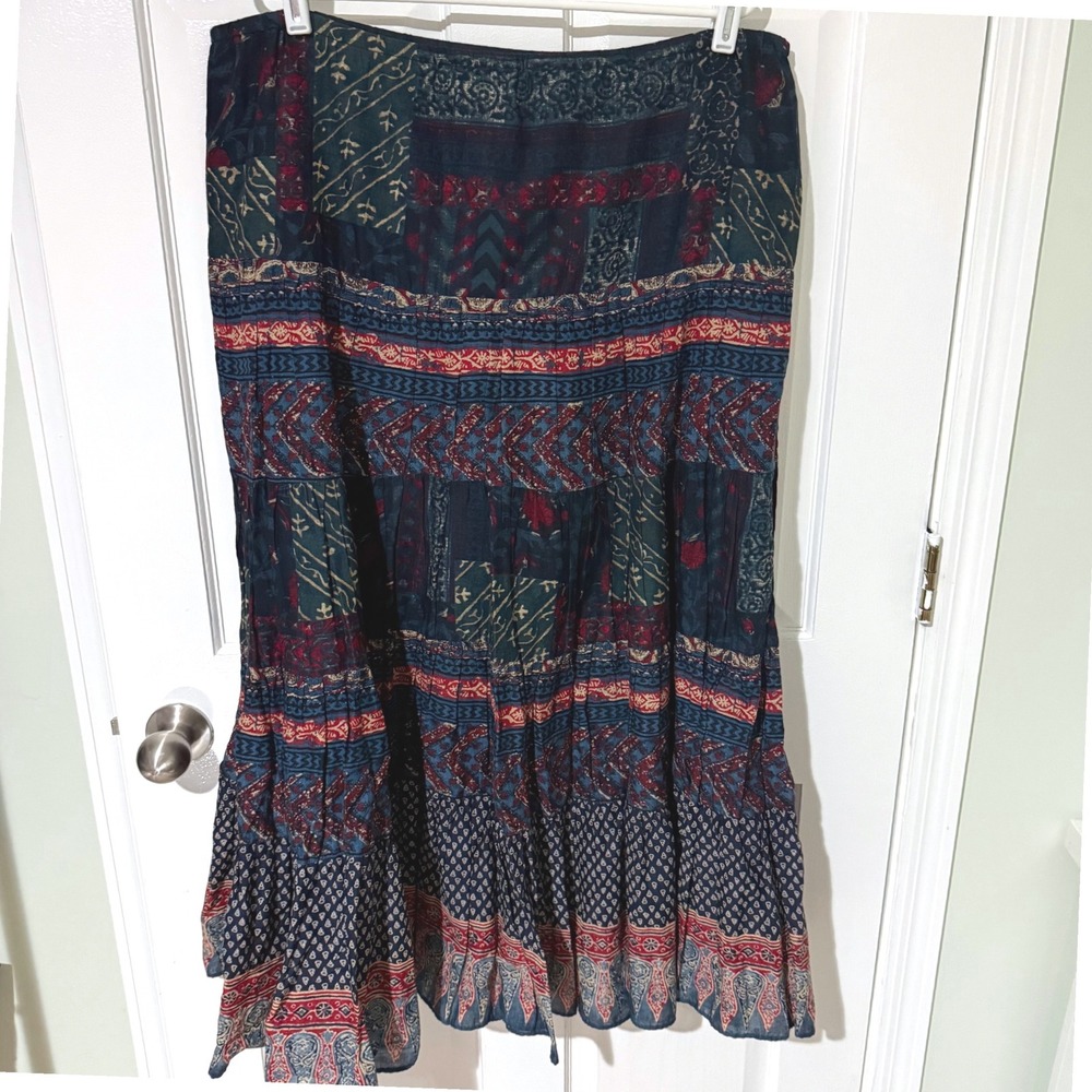 Ralph Lauren Vintage Paisley Patchwork Cotton Tiered Maxi Skirt XL Boho